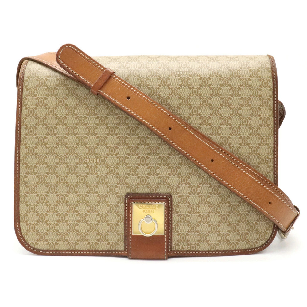 Celine Macadam Crossbody Bag leather Beige Cream brown